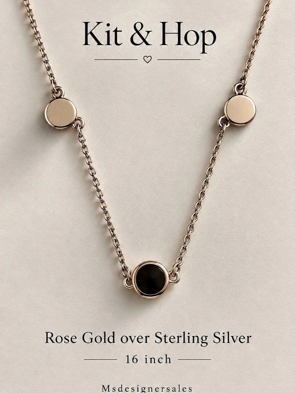 Kit & Hop Rose Gold & Black Sterling Silver Necklace NWT